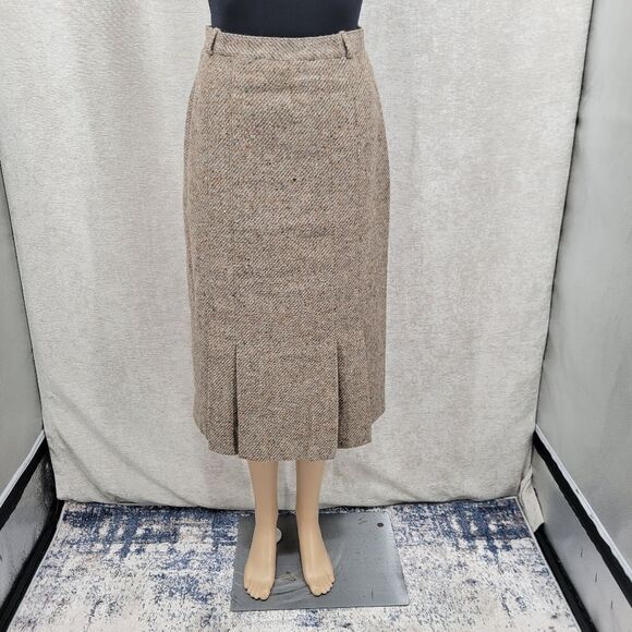 St Michael Vintage German Wool Classic Tan Skirt Pleated Hem Tea Length - Picture 2 of 12
